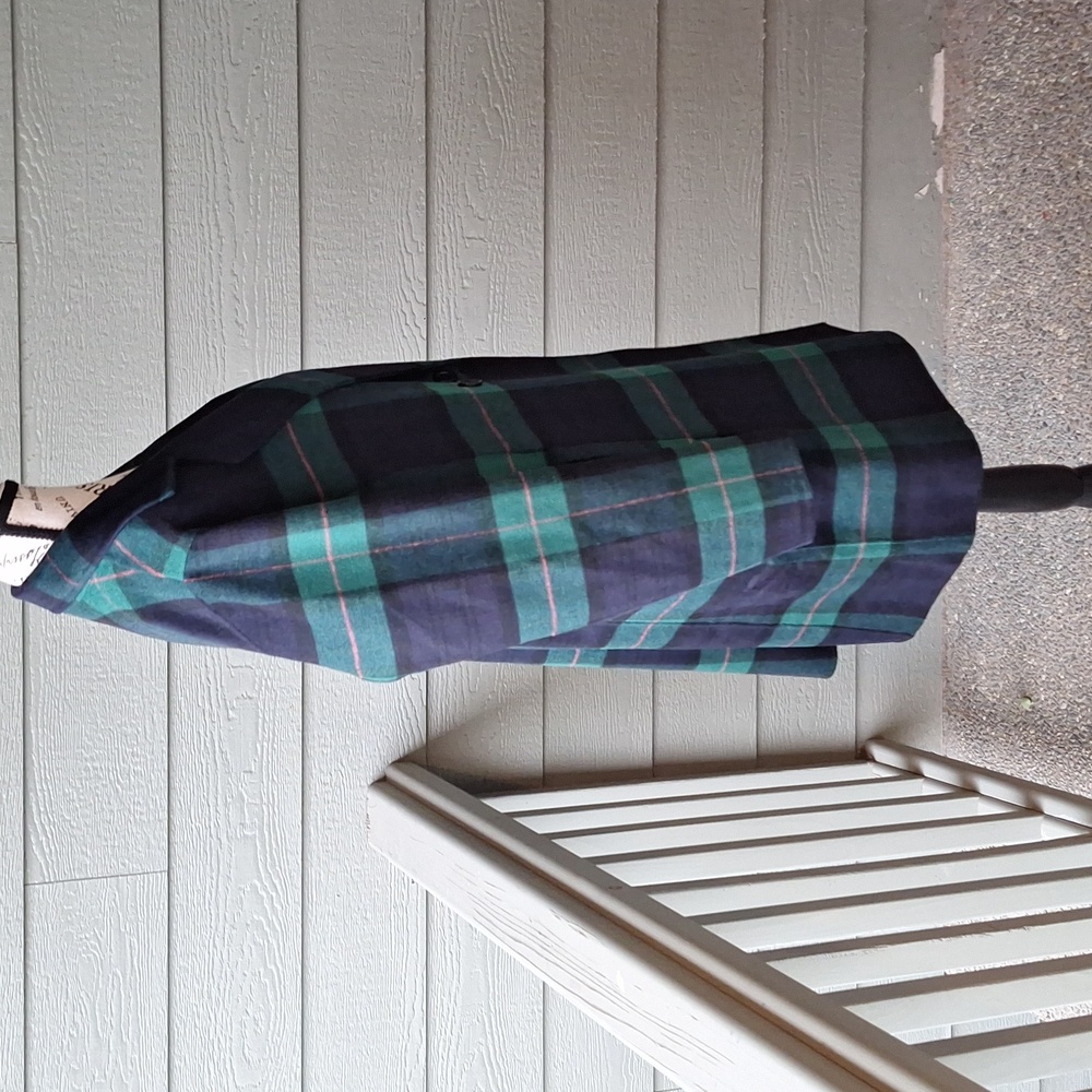 NWOT Talbots Double Face Wool Blend Tartan Coat Blue Green Size 12 Petite - Picture 5 of 14